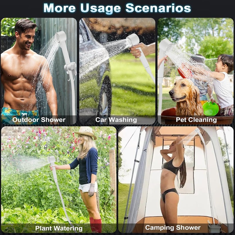 AYWOHA Portable Shower for Camping, 8000mAh Rechargeable Camping Shower Pump with 3X Stronger Water Flow, 5 Pressure Levels & 4 Shower Modes Outdoor Shower with Intelligent LED Display for Hiking Travel Pet - Image 5